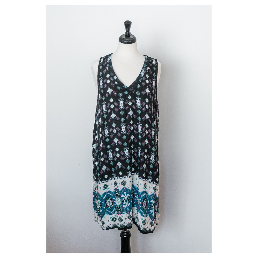 Blue Patterned Shift Dress with Pockets